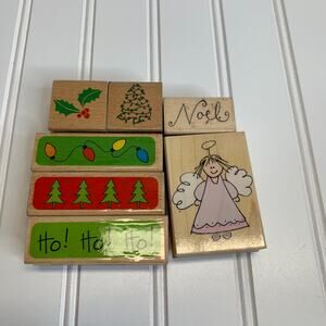 Lot of Christmas Stamps Tree Angel Modern Country Scrapbooking Cardmaking